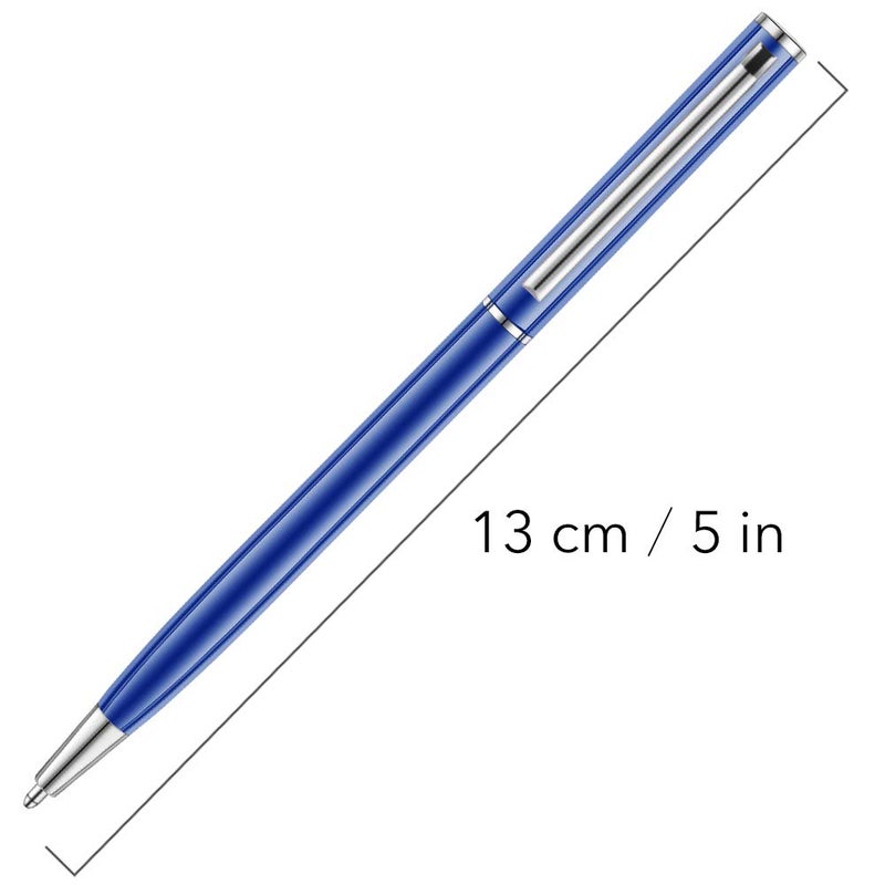 Unibene 6 Pack Glossy Blue Slim Metallic Retractable Ballpoint Pens, 1.0mm Medium Point Black Ink with 6 Stainless Steel Refills for Business Office, Gift - Image 2